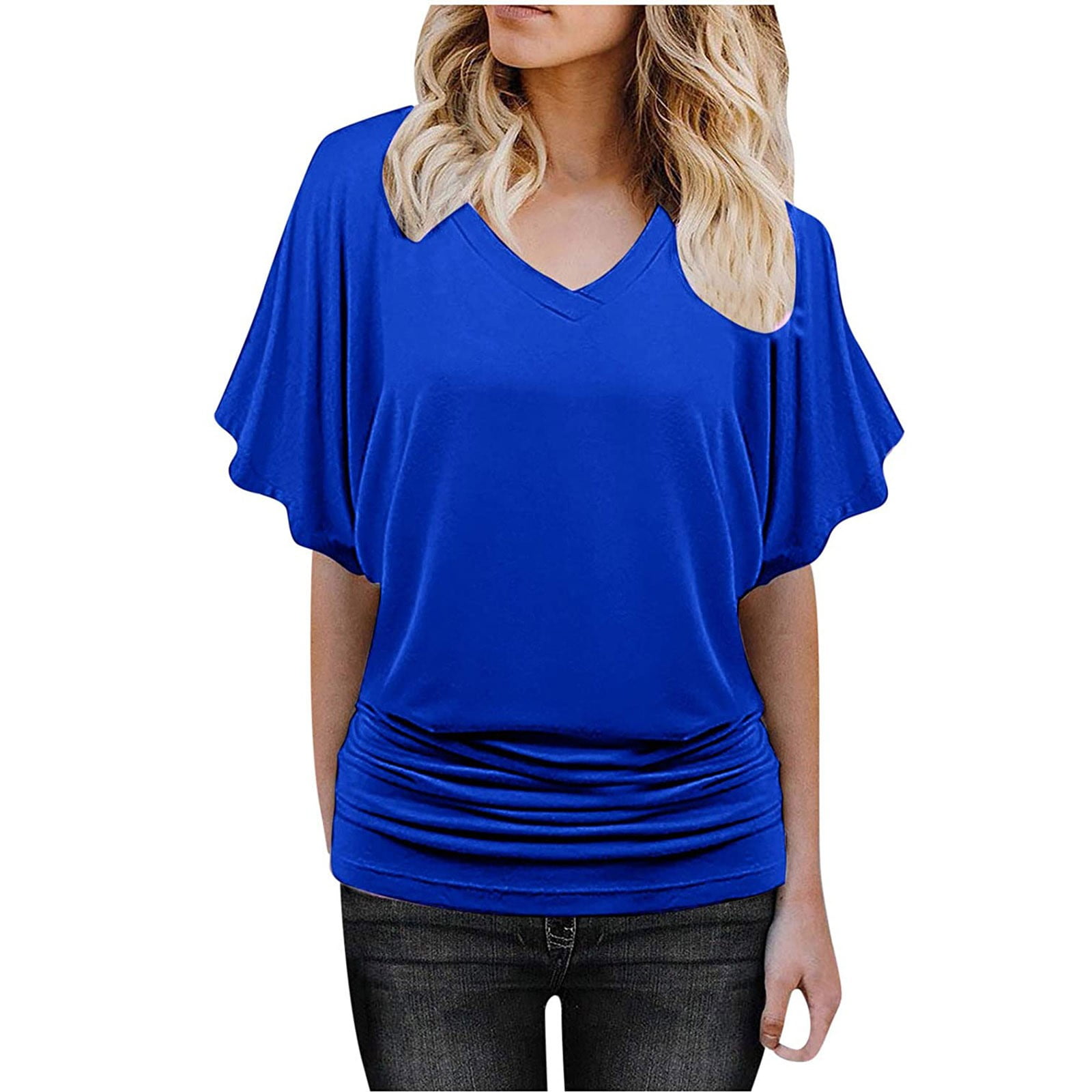 PXEVL Womens Knit Tops 3/4 Sleeve Boho Slim Fitted Textured V-Neck ...