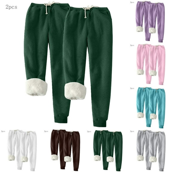 PXLKNZH 2 Pack Fleece Sweatpants for Women High Waisted Drawstring Cinch Bottom Pants Winter Warm Fleece Lined Lounge PantsCoffee,M