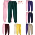 thumbnail image 1 of PXLKNZH 2 Pack Women's High Waisted Sweatpants Solid Color Workout Active Joggers Pants Cinch Bottom Baggy Lounge Bottoms Dark Blue,XL, 1 of 3