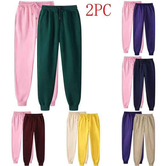 PXLKNZH 2 Pack Women's High Waisted Sweatpants Solid Color Workout Active Joggers Pants Cinch Bottom Baggy Lounge Bottoms Wine,S