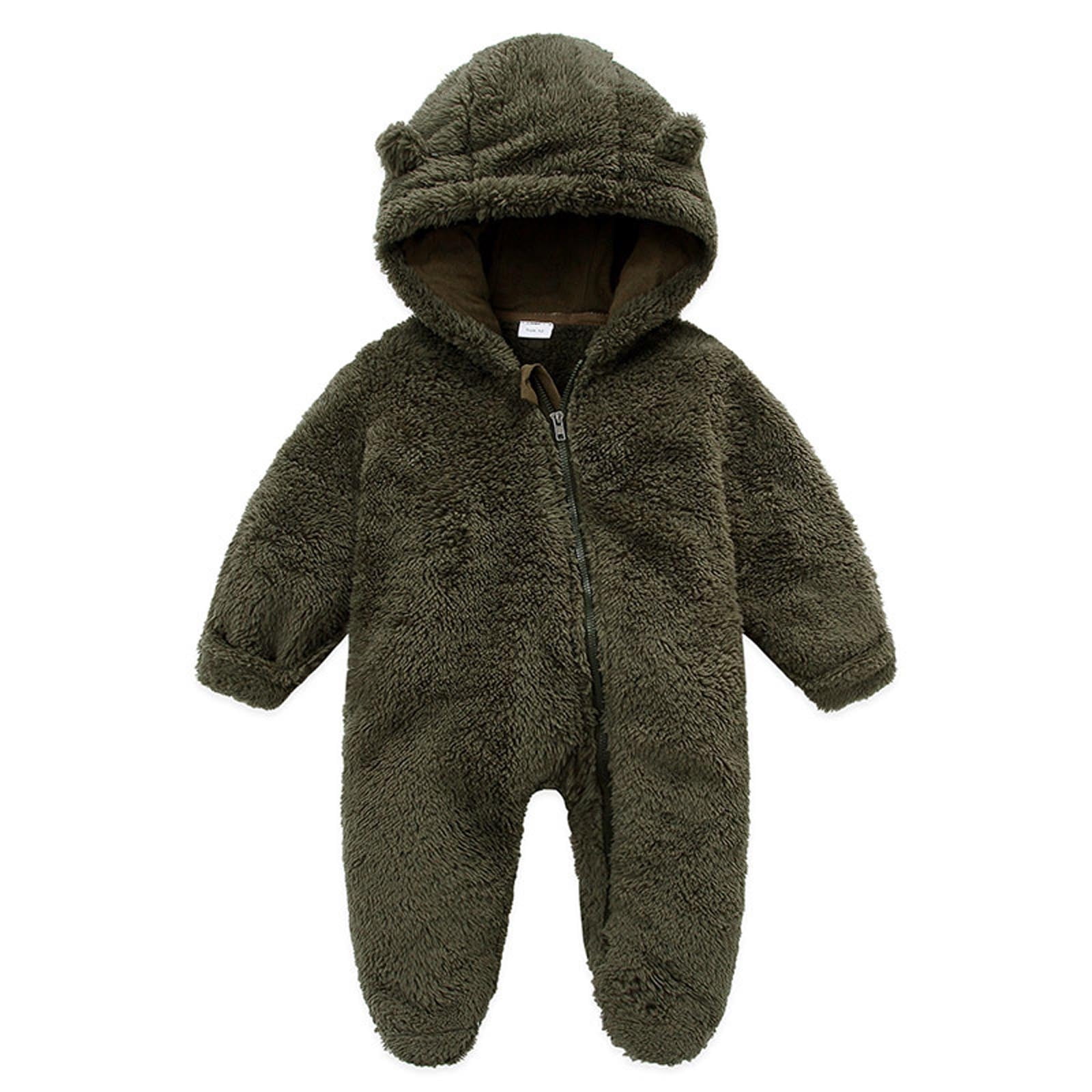 Babyhug Fur Woven Hooded Winter Wear Suit With Bear Patch Detailing - Grey main image 0