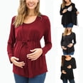 thumbnail image 1 of PXLKNZH 2025 Nursing_Tops for Women Maternity Fake Two Piece Long Sleeve Breastfeeding Shirts Double Layer Pregnancy Tee Mama Clothes Black,XL, 1 of 7