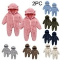 thumbnail image 1 of PXLKNZH 2PC Baby Boy Girl Winter Fuzzy Jumpsuit Infant Bear Ear Snowsuit Long Sleeve Footed Zipper Hoodie Romper Warm Coat 0-12Months Beige,12 Months, 1 of 8