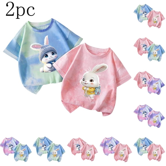 PXLKNZH 2PC Toddler Boys Girls Summer Tie-Dye Short Sleeve Bunny Shirts Loose Kids Funny Graphic Cotton Tee Top 1-12Years Green,120