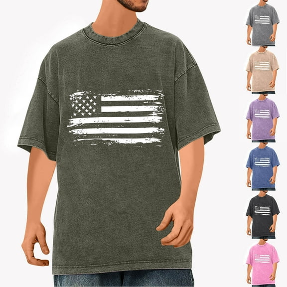 PXLKNZH 4th of July Shirts for Men Patriotic USA Flag T-Shirt Independence Day Tops Round Neck Short Sleeve Graphic Tees,Black,S