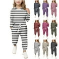 thumbnail image 1 of PXLKNZH 5-13Years Girl's 2Pcs Outfits Clothing Sets Long Sleeve Striped Print Sweatshirt Drawstring Pants Set with Pockets Fall Winter Clothes Pink,5-6 Years, 1 of 6