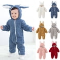 thumbnail image 1 of PXLKNZH Baby Boy Girl Snowsuit with Ears Hood Winter Warm Clothes Fleece Coat Infant Jumpsuit Toddler Outfit 0-18Months Red,12-18 Months, 1 of 7
