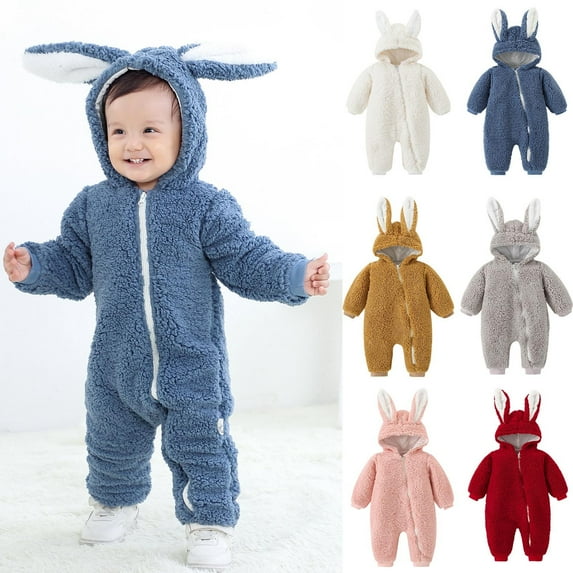 PXLKNZH Baby Boy Girl Snowsuit with Ears Hood Winter Warm Clothes Fleece Coat Infant Jumpsuit Toddler Outfit 0-18Months Red,12-18 Months