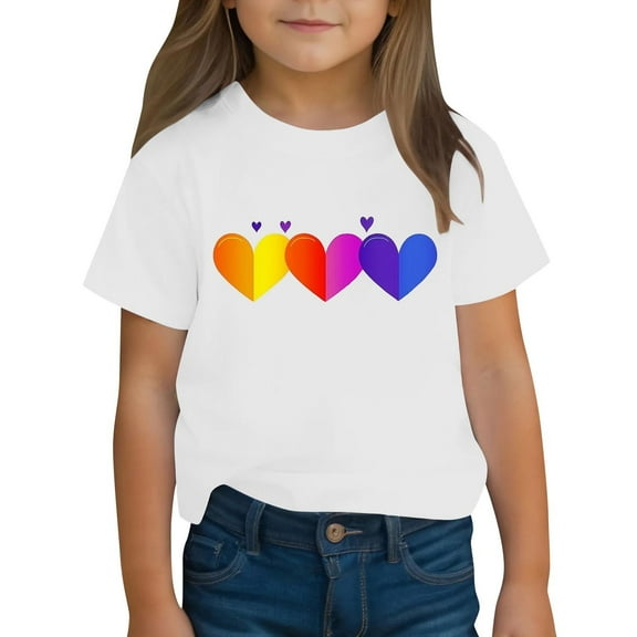 PXLKNZH Boys Girls Short Sleeve T-Shirt Cute Love Heart Graphic Crewneck Cotton Tshirt Kids Summer Crew Neck Shirts,White,XL