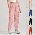 thumbnail image 1 of PXLKNZH Cargo Pants for Women Elastic High Waisted Cinch Bottom Sweatpants Casual Loose Fit Workout Jogger Pants with Pockets Pink,M, 1 of 7