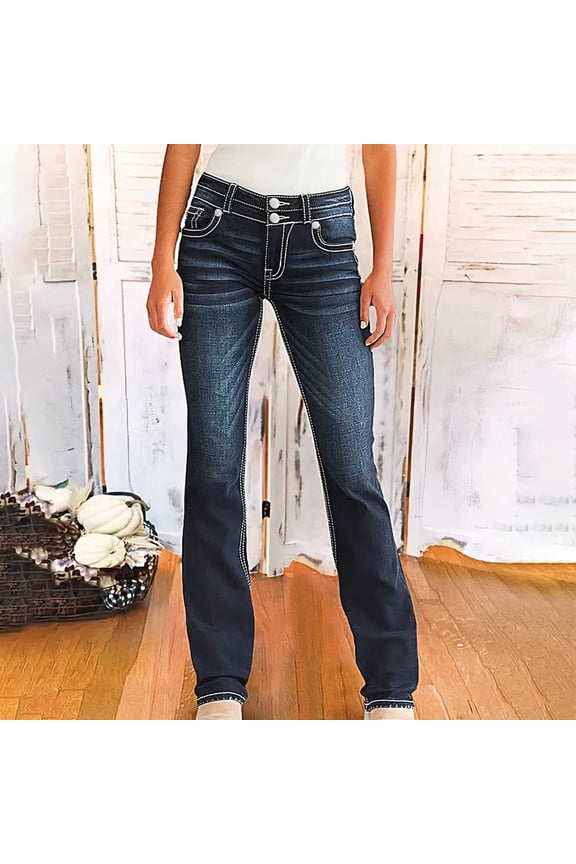 Curvy Bootcut Jeans for Women Mid-Rise Stretch High Waisted Bell Bottom Bootcut Pants Skinny Comfy Denim Pants Blue,XL