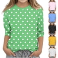 thumbnail image 1 of PXLKNZH Girls 3/4 Sleeves T-Shirt Kids Casual Swiss Dot Print Tunic Tops Loose Comfy Soft Tees Blouses 3-12 Years Black,120, 1 of 6