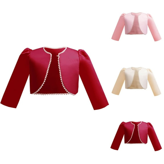 PXLKNZH Girls Bolero Shrugs Long Sleeve Pearl Button Closure Cardigan Dress Cover Up Tops for Little Kid 2-10 Years Beige,8 Years
