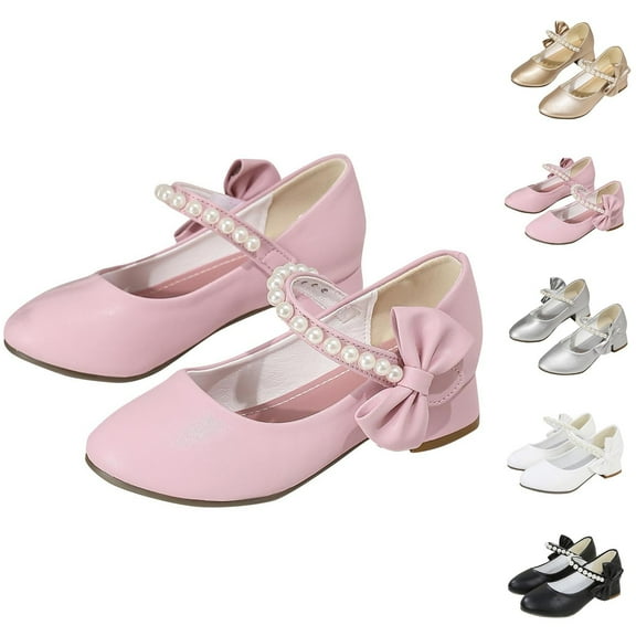 PXLKNZH Girls Dress Shoes Closed Toe Girls Heels Rhinestone Bow Flower Girls Shoes for Wedding Party Princess Shoes for Little/Big Kids 4-16Years Gold,13 Years