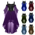 thumbnail image 1 of PXLKNZH Halloween Costume Gothic Dress for Women Vintage Lace Patchwork Butterfly Sleeve Off Shoulder Lace-Up Witch Dress,Dark Blue M, 1 of 4
