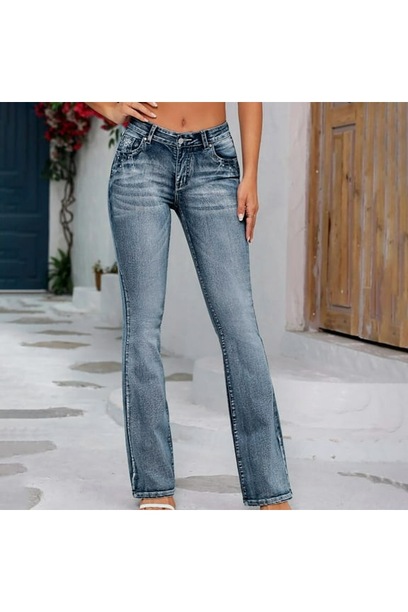 High Waisted Bell Bottom Jeans for Women Stretchy Wide Leg Button Fly Bell Bottoms Vintage Flare Curvy Denim Pants Blue,M