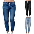 thumbnail image 1 of PXLKNZH High Waisted Jean Joggers for Women Trendy Casual Skinny Denim Pants Plus Size Drawstring Jeans with Pockets Light Blue,XL, 1 of 4