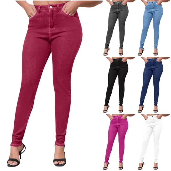 PXLKNZH High Waisted Skinny Jeans for Women Stretch Tummy Control Denim Pants with Pockets,White,XXL