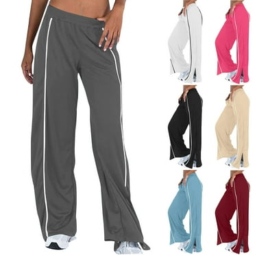 PXLKNZH Joggers for Women Elastic Waisted Side Split Stripes Sweatpants Casual Loose Fit High Rised Workout Pants with Pockets Beige,L