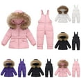 thumbnail image 1 of PXLKNZH Kids 2 Piece Snowsuit Set Boys Girls Winter Hooded Puffer Jacket & Snow Bib Pants Ski Suits,Purple,2 Years, 1 of 5