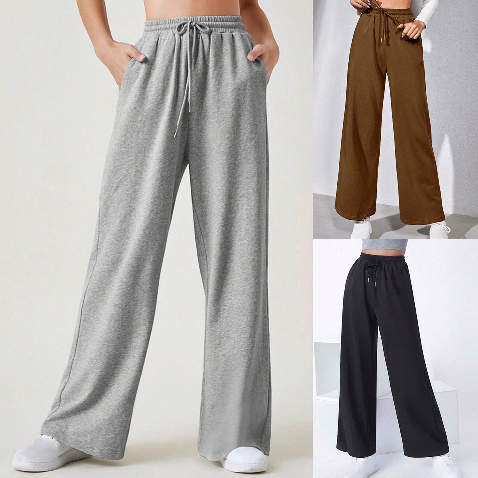 Amazhiyu Women's Fleece High Waist Wide Leg Sweatpants | Drawstring Winter Pants, Thick Cotton Blend, Relaxed Fit