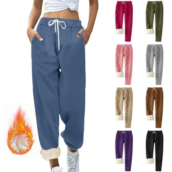 PXLKNZH Lounge Pants Women High Waisted Drawstring Fleece Lined Pants Casual Loose Fit Going Out Pants Warm Winter Clothes Army Green,XL