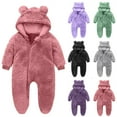 thumbnail image 1 of PXLKNZH Newborn Baby Bear Onesie Outfit Suit Girls Boys Fleece Jumpsuit Footies Romper Fleece Hooded Coat Winter Clothes Outwear Snowsuit 0-12Months Hot Pink,9 Months, 1 of 4