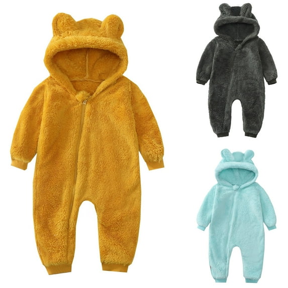 PXLKNZH Newborn Baby Bear Onesie Outfit Suit Girls Boys Fleece Jumpsuit Romper Hooded Winter Snowsuit Clothes 0-24Months Light Blue,6-12 Months