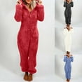 thumbnail image 1 of PXLKNZH Plus Size Sherpa Jumpsuit Women Fuzzy Pajamas Hooded Long Sleeve Pjs Onesie Winter Warm Fleece Playsuit Loungewear White,S, 1 of 6