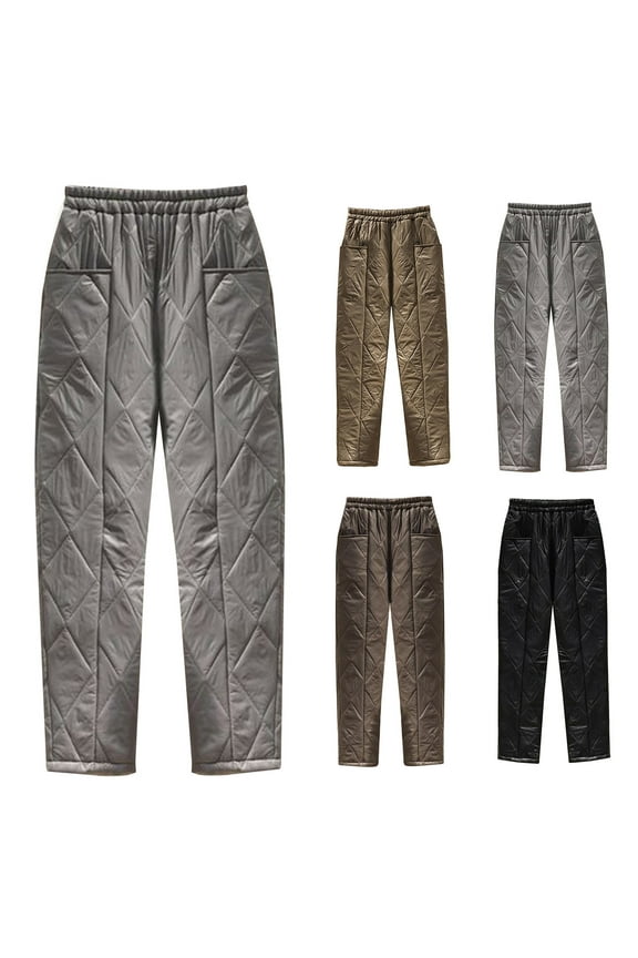 Puffer Pants for Womens Lightweight Elastic High Waist Straight Leg Pants Winter Casual Loose Fit Quilted Down Pants Brown,L