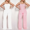 thumbnail image 1 of PXLKNZH Sequins Jumpsuits for Women Elegant Sparkly Strapless Bandeau Wide Leg Pants Rompers formal One-Piece Party Overalls White,L, 1 of 7