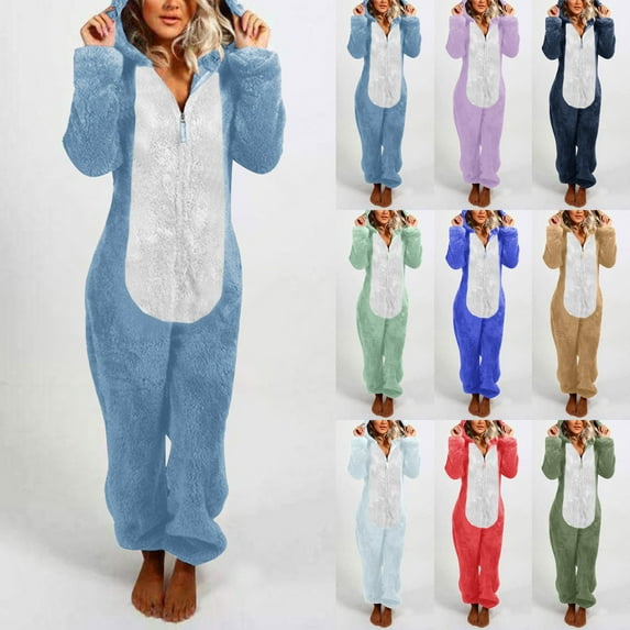 PXLKNZH Sherpa Jumpsuit Women Plus Size Fuzzy Pajamas Onesie Color Block Long Sleeve Adult Cat Sleepwear Winter Lounge Romper Army Green,XXXXXL