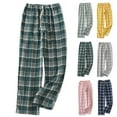 thumbnail image 1 of PXLKNZH Straight Leg Pants for Women Drawstring Waist Casual Pants Trendy Plaid Print High Rise Lounge Pants with Pockets Yellow,L, 1 of 5