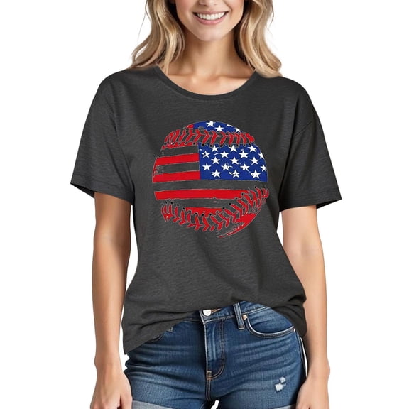 PXLKNZH Women's 4th of July Tops 2025 Independence Day Short Sleeve Graphic Shirts Summer Festival Crewneck T-Shirt,Black,XXL