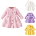 thumbnail image 1 of PXLKNZH Toddler Baby Girl Knitted Sweater Dresses Appliques Flower Casual Sweater Long Sleeve Dress for Girls Fall Winter Outfit 3-24Months Purple,18 Months, 1 of 8
