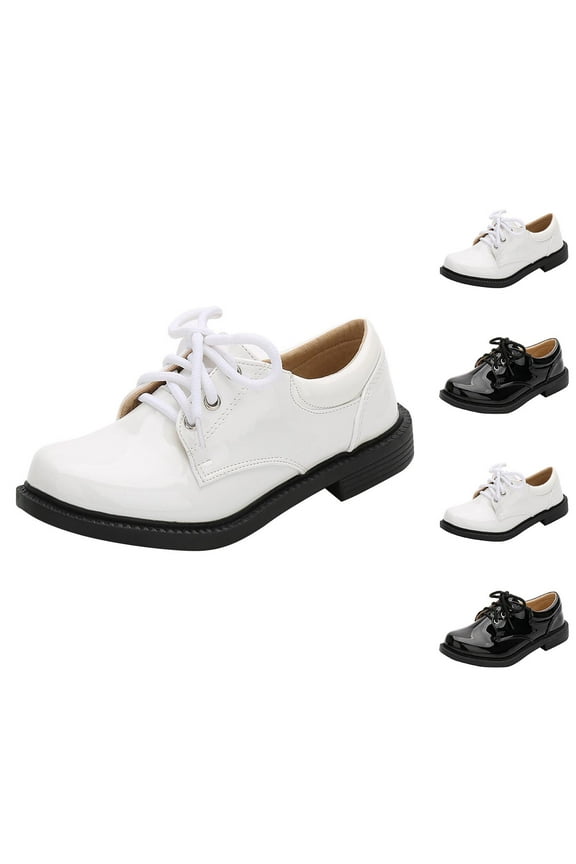 Toddler Boys Faux-Leather Dress Shoes Comfort Oxford Shoes Wedding Church Dress Shoes Lace Up School Uniform Loafer Flats (Toddler/Little Kid) 4-18Years White,15 Years