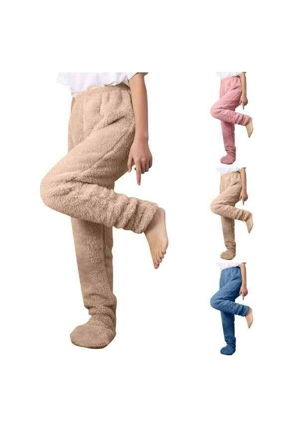 Trousers Pants for Women Elastic High Waist Plush Pajamas Pants Casual Loose Fit Straight Leg Fuzzy Pants Loungewear Navy,XXXL