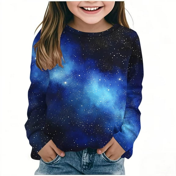 PXLKNZH Unisex Kids Sweatshirt Boys Girls Round Neck Printed Sweatshirts Comfy Long Sleeve Pullover Loose Cotton Graphic Shirts 3-14Years Navy,13 Years