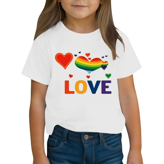 PXLKNZH Unisex Short Sleeve T-Shirt Kids Boys Girls Cute Love Heart Graphic Tees Summer Crew Neck Cotton Tops,White,M