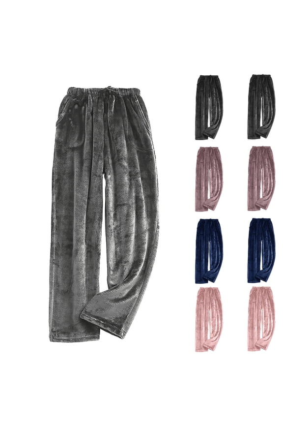 Women Flannel Lounge Pants High Waisted Drawstring Soft Comfy Straight Leg Pants Casual Loose Fit Fuzzy Flannel Pajamas Pants Navy,M