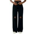 thumbnail image 1 of PXLKNZH Women's Jeans Pants Fashion High Waist Washed Stretchy Ripped Distressed Baggy Comfy Y2k Denim Flare Trousers Black XS, 1 of 8