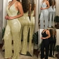 thumbnail image 1 of PXLKNZH Women's Jumpsuit Trendy Wrap V Neck Sparkly Jumpsuits Clubwear Elegant Sleeveless Sequin Bodycon Wide Leg Pants Rompers Silver,M, 1 of 7