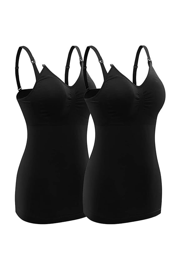 Women's Maternity Tank Top 2 Pack Adjustable Spaghetti Strap Sleeveless Athletic Yoga Shirt Vest Black Pregnancy Basic Shirts Black,XXXL
