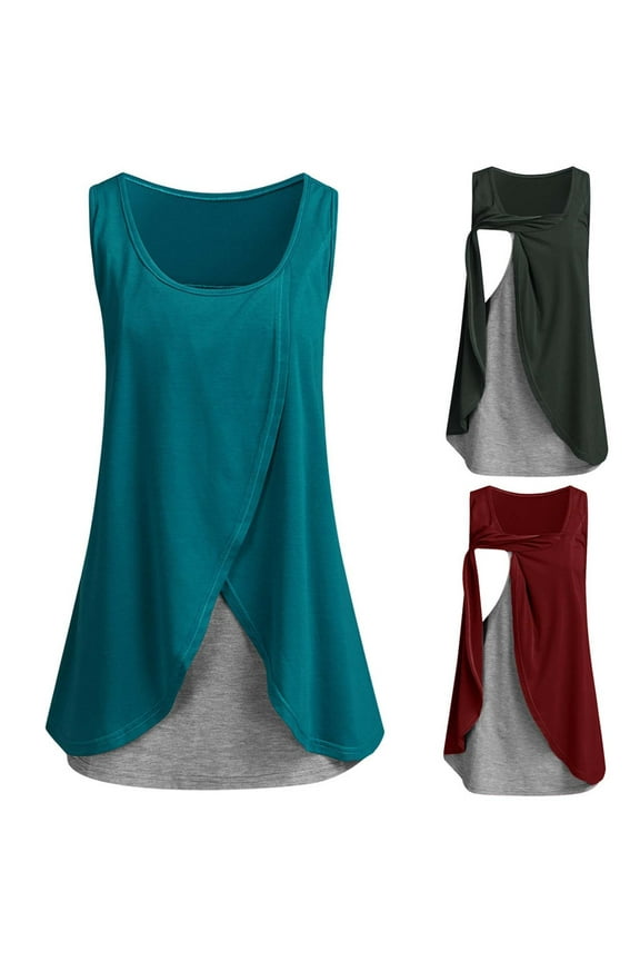 Women's Maternity Tank Tops Sleeveless Cool Flowy Pregnancy Tshirt Casual Breastfeeding Maternity Nusring Tops 2025 Summer Mama Clothes Blue,S