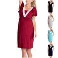thumbnail image 1 of PXLKNZH Women's Nursing Dress Breastfeeding Short Sleeve Lace V Neck Maternity Dresses Casual Cotton Pregnancy Clothes Light Blue,L, 1 of 4
