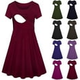 PXLKNZH Women's Nursing Dress Ruffle Short Sleeve Solid Color Flowy