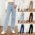 thumbnail image 1 of PXLKNZH Women's Straight Leg Jeans Tummy Control Trendy High Waisted Stretchy Casual Denim Pants Baggy Trousers,White,S, 1 of 8