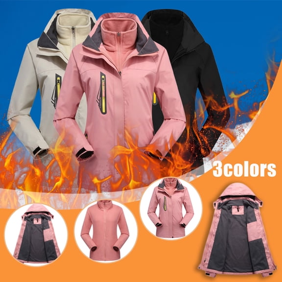 PXLKNZH Women's Waterproof Ski Snow Jacket 3-in-1 Hooded Fleece Inner Winter Warm Snow Coat Mountain Windproof Raincoat Windbreaker Beige,XL
