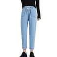 thumbnail image 1 of PXLKNZH Womens Casual Elastic Waist Pull On Jeans Lightweight Drawstring Denim Pants with Pockets Light Blue L, 1 of 7