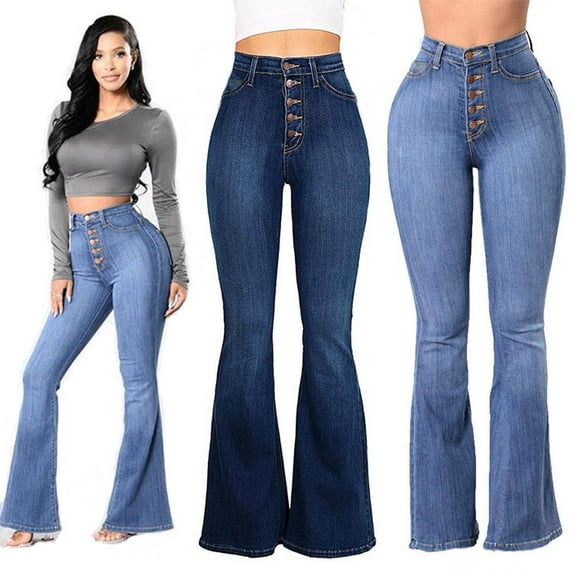 PXLKNZH Womens Denim Pants Casual Slim Fit Flared Leg Jeans High Waisted Bell Bottom Ladies Stretchy Jean Pants with Pockets Blue,XXL